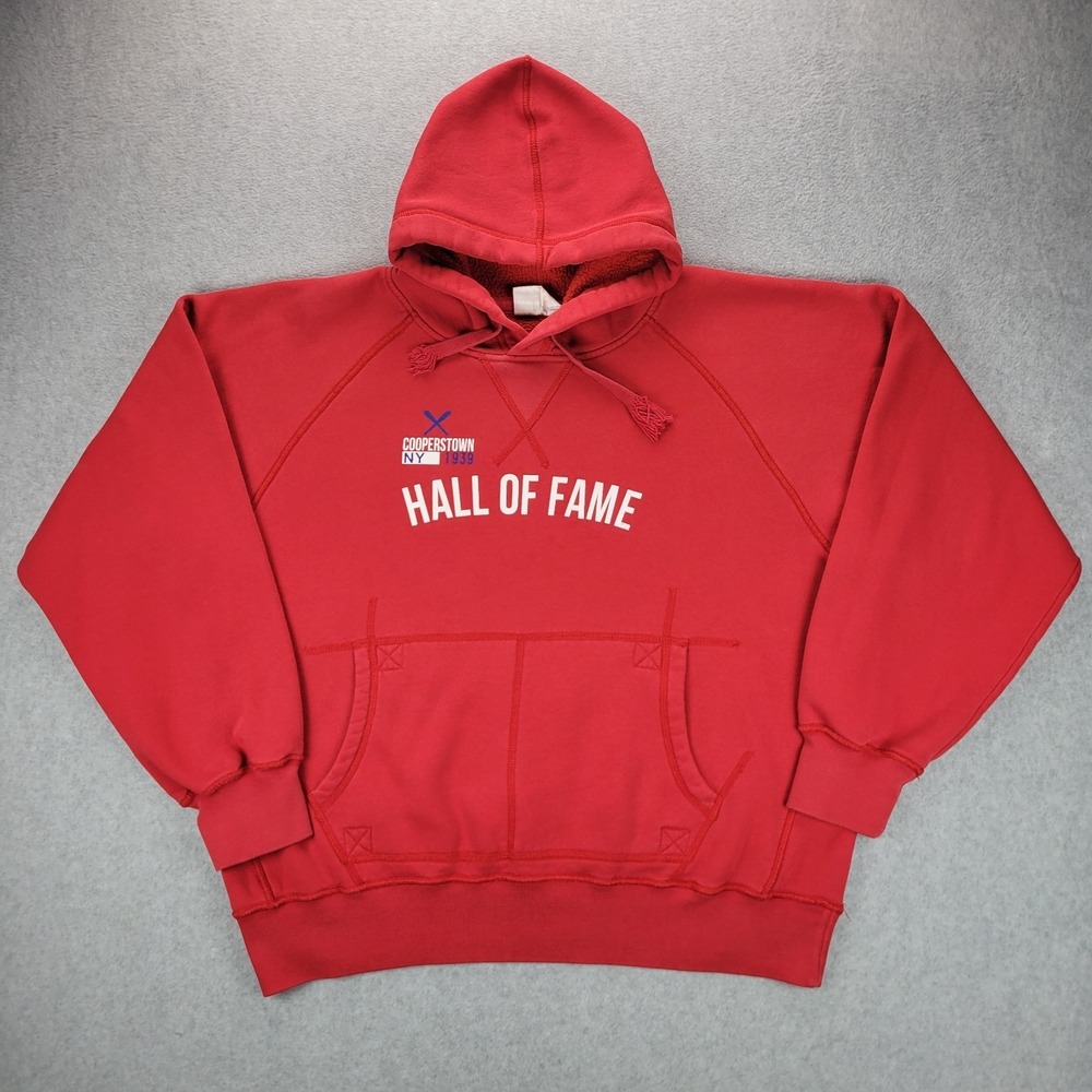 Retro Baseball Hall of‎ Fame Cooperstown Hoodie Mens Sweatshirt Red Size XL
